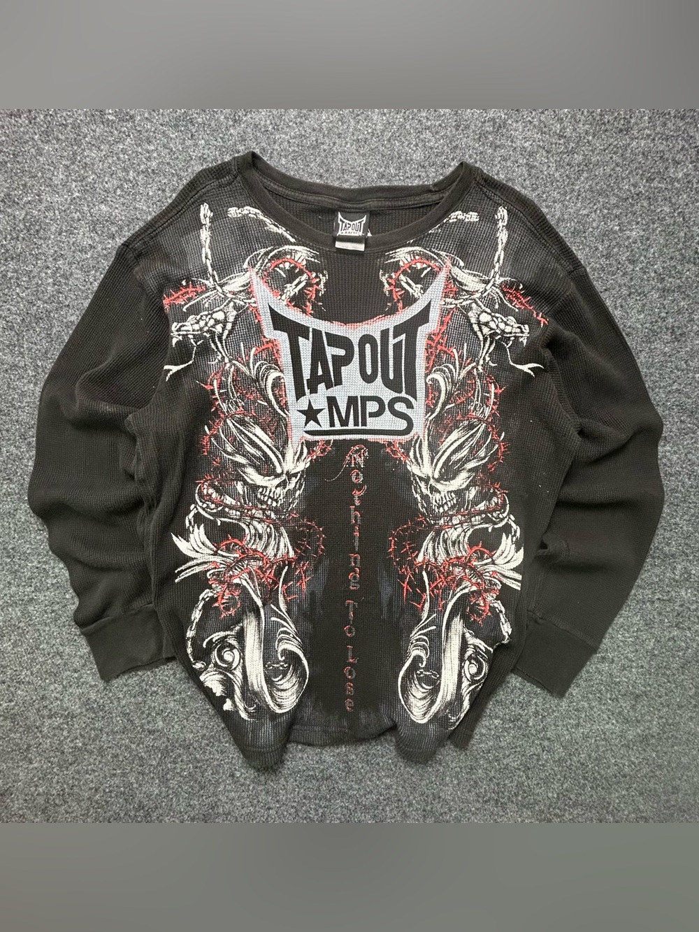 Tapout Black Graphic Thermal Pullover with Red & White Accents